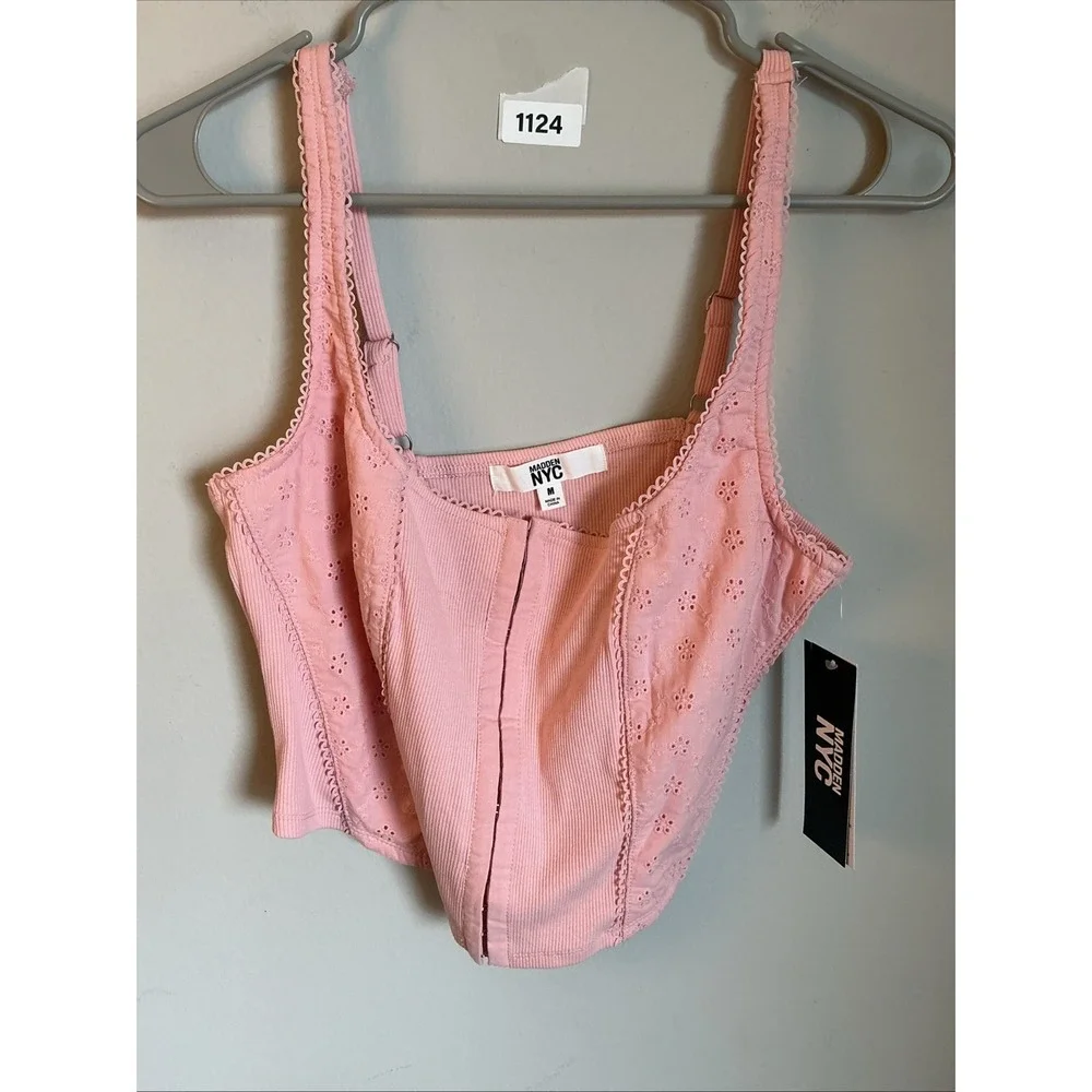 Madden NYC Fitted Eyelet Corset Top Adjustable Straps Juniors Blossom Medium